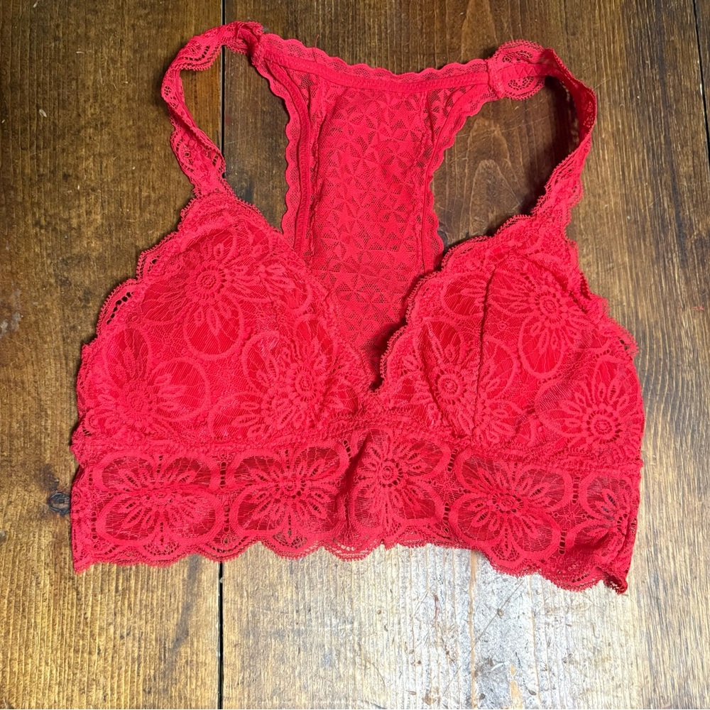 aerie Red Floral Lace Racerback Bralette